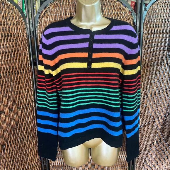 Size XL//Vintage Y2K Rainbow Stripe Wool Sweater - Picture 1 of 3